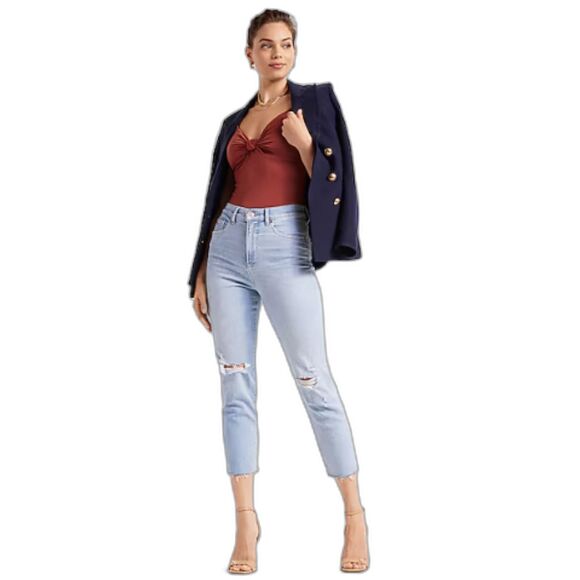 Express Mom Jean Super High Rise Women's Size 10 Ripped Raw Hem Light Wash - Picture 10 of 10